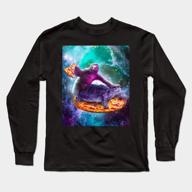 Trippy Space Sloth Turtle - Sloth Pizza Long Sleeve T-Shirt by Random Galaxy